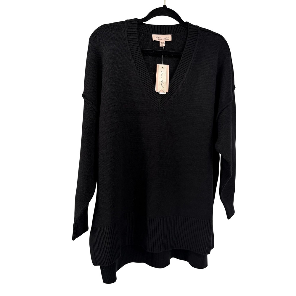 NWT Philosophy Black V-Neck Tunic Sweater Womens Size 2X Cozy Comfy Reverse Seam